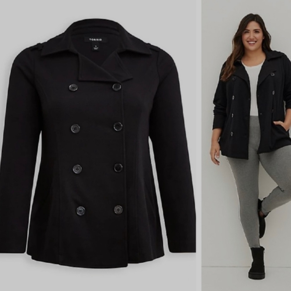 Torrid Black Military, Pea Coat Jacket, Pockets, soft, NWT 4X